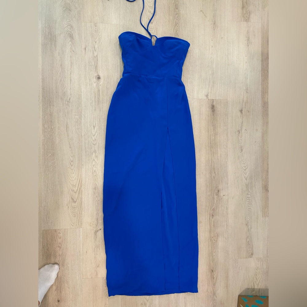 Amanda Uprichard blue dress with slit